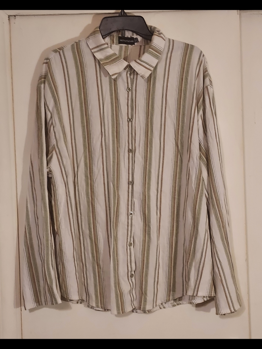 PrettyLittleThing Olive Khaki & Beige Vertical Striped Long Sleeve Button Down